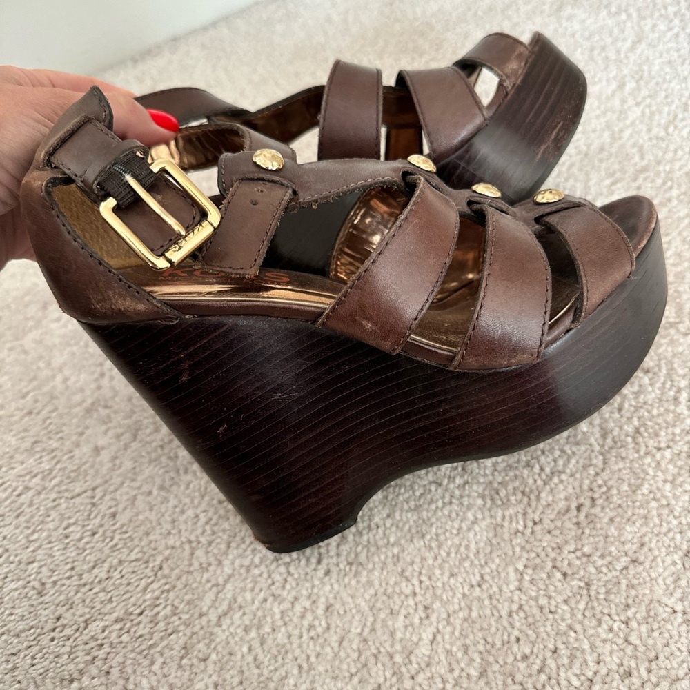 Brown Leather Wedge Sandals